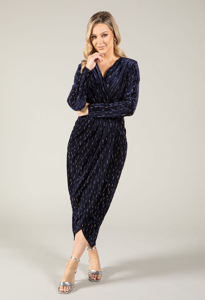 Faux Wrap Velvet Midi Dress