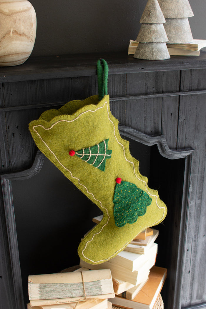 Felt Christmas Stocking - Green W/ Tree
