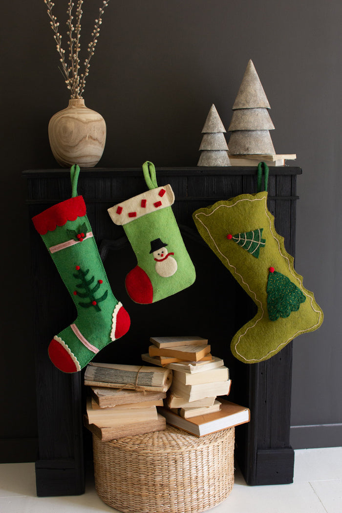 Felt Christmas Stocking - Green W/ Tree