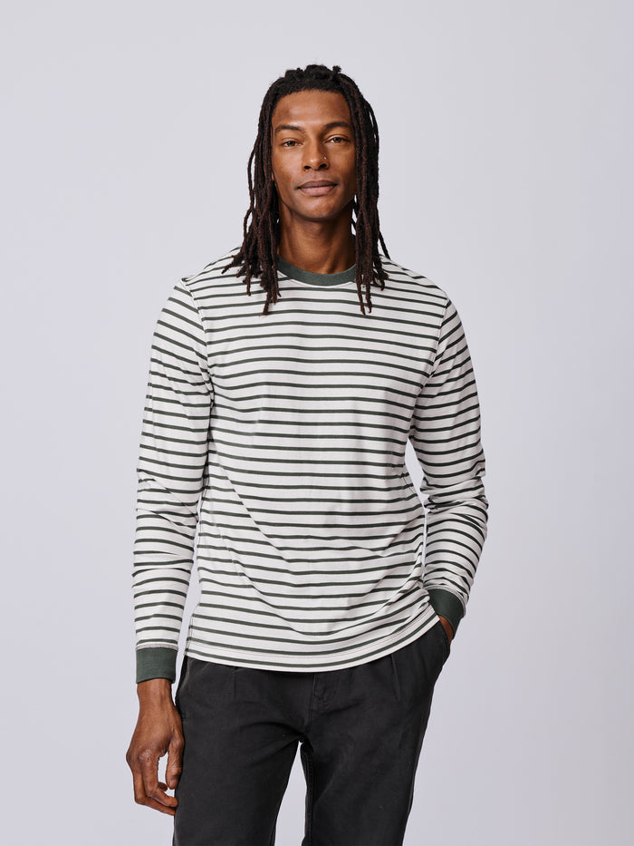 Aubin Khaki/Ecru Stripe Ferriby Long Sleeve T-Shirt | Long Sleeve Tee