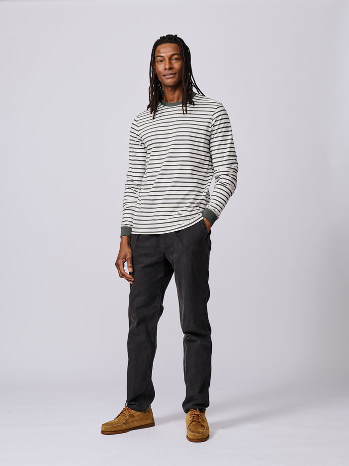 Aubin Khaki/Ecru Stripe Ferriby Long Sleeve T-Shirt | Long Sleeve Tee