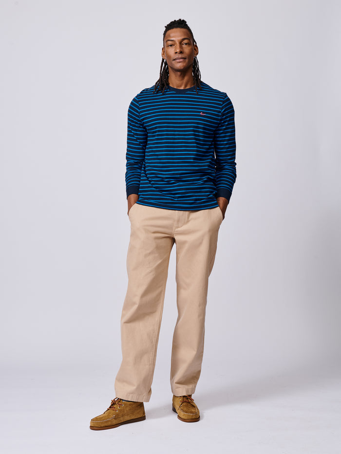 Aubin Navy/Cobalt Stripe Ferriby Long Sleeve T-Shirt | Long Sleeve Tee