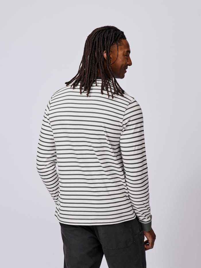 Aubin Khaki/Ecru Stripe Ferriby Long Sleeve T-Shirt | Long Sleeve Tee