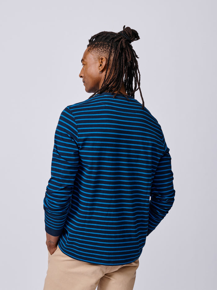 Aubin Navy/Cobalt Stripe Ferriby Long Sleeve T-Shirt | Long Sleeve Tee