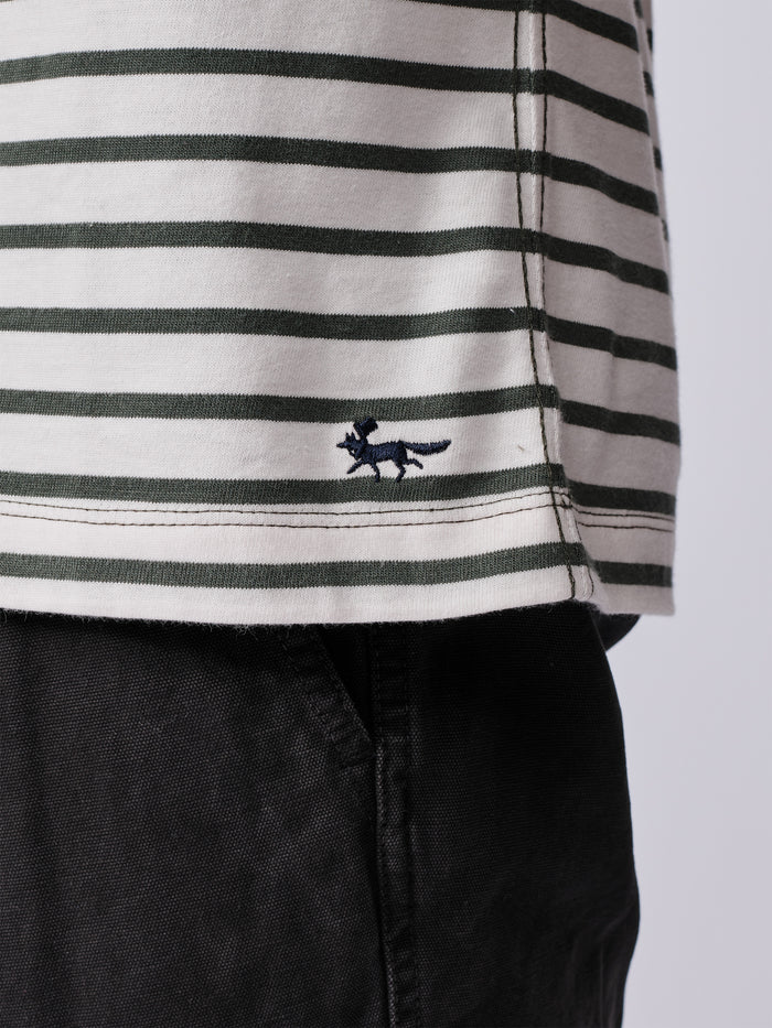 Aubin Khaki/Ecru Stripe Ferriby Long Sleeve T-Shirt | Long Sleeve Tee