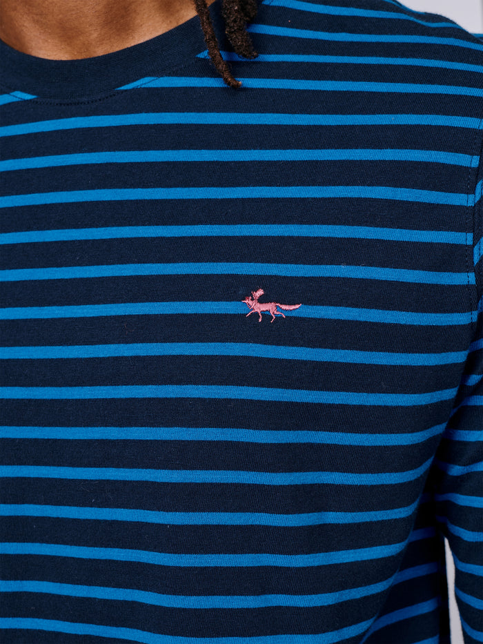 Aubin Navy/Cobalt Stripe Ferriby Long Sleeve T-Shirt | Long Sleeve Tee