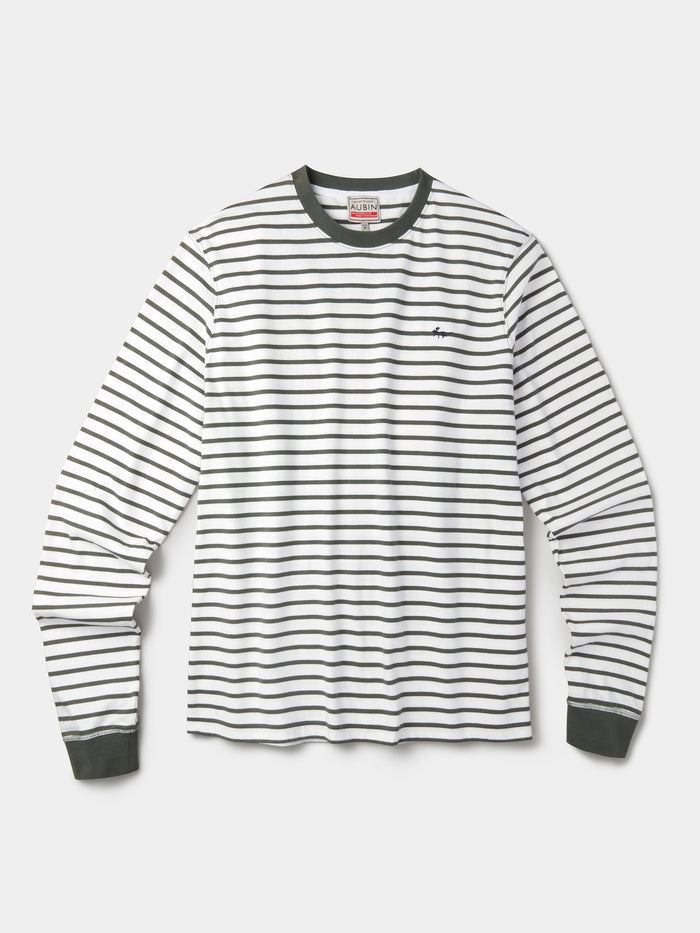 Aubin Khaki/Ecru Stripe Ferriby Long Sleeve T-Shirt | Long Sleeve Tee