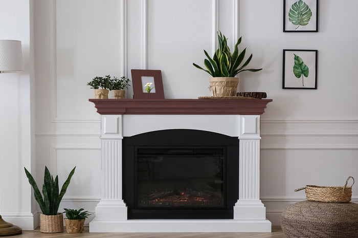 Retique It Fireplace Mantel Wood'n Finish Kit in Red Mahogany stain showing the stained wooden mantel surface.