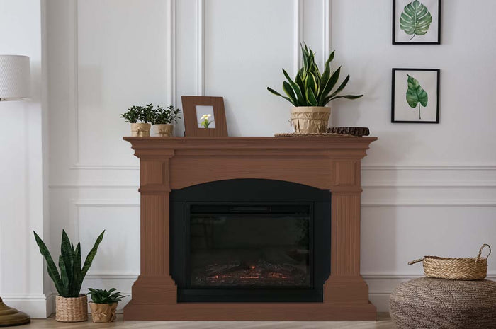 Retique It Fireplace Wood'n Finish Kit for full fireplace in Java stain, showing wood stain application on a fireplace surface.