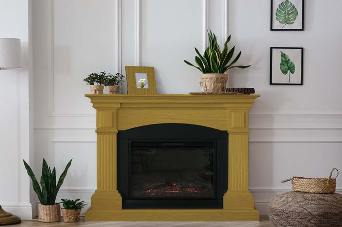 Retique It Fireplace Wood'n Finish Kit for full fireplace in Old Oak stain, showing wood grain and finishing tools.
