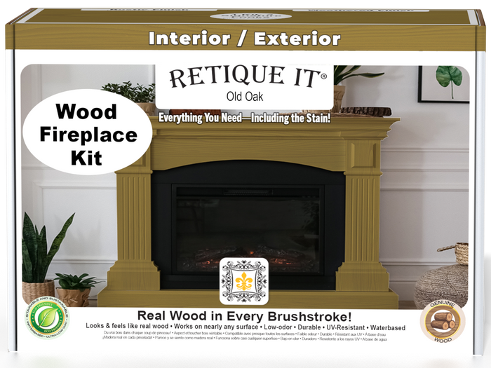 Retique It Fireplace Wood'n Finish Kit in Old Oak stain, includes full fireplace stain set with wood finish options.