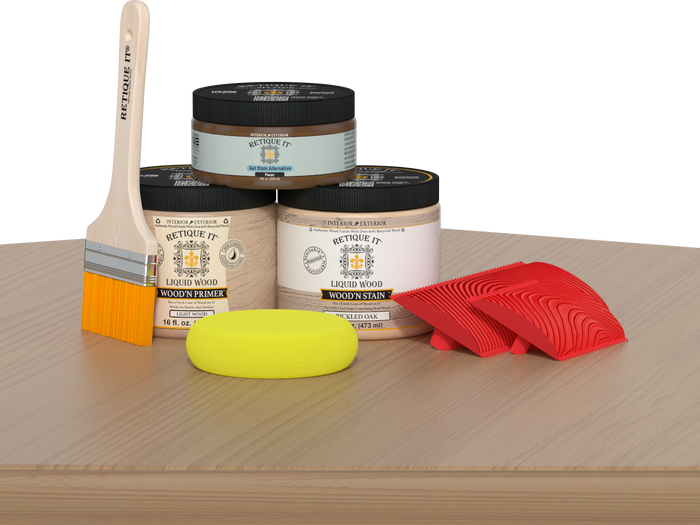 Retique It Fireplace Wood'n Finish Kit in Pickled Oak stain, designed for full fireplace restoration and wood finishing.