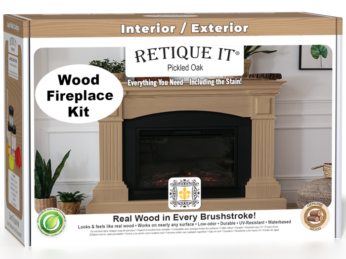 Retique It Fireplace Wood'n Finish Kit in Pickled Oak stain, full fireplace stain set with wood finish products.