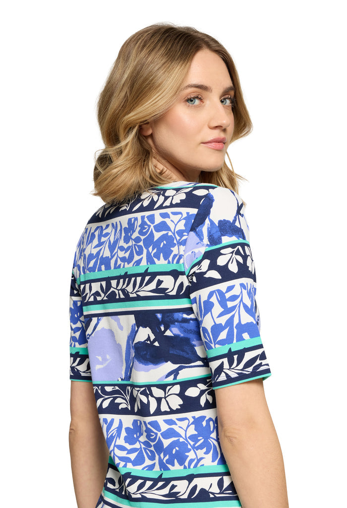 Floral And Stripe Rib Top