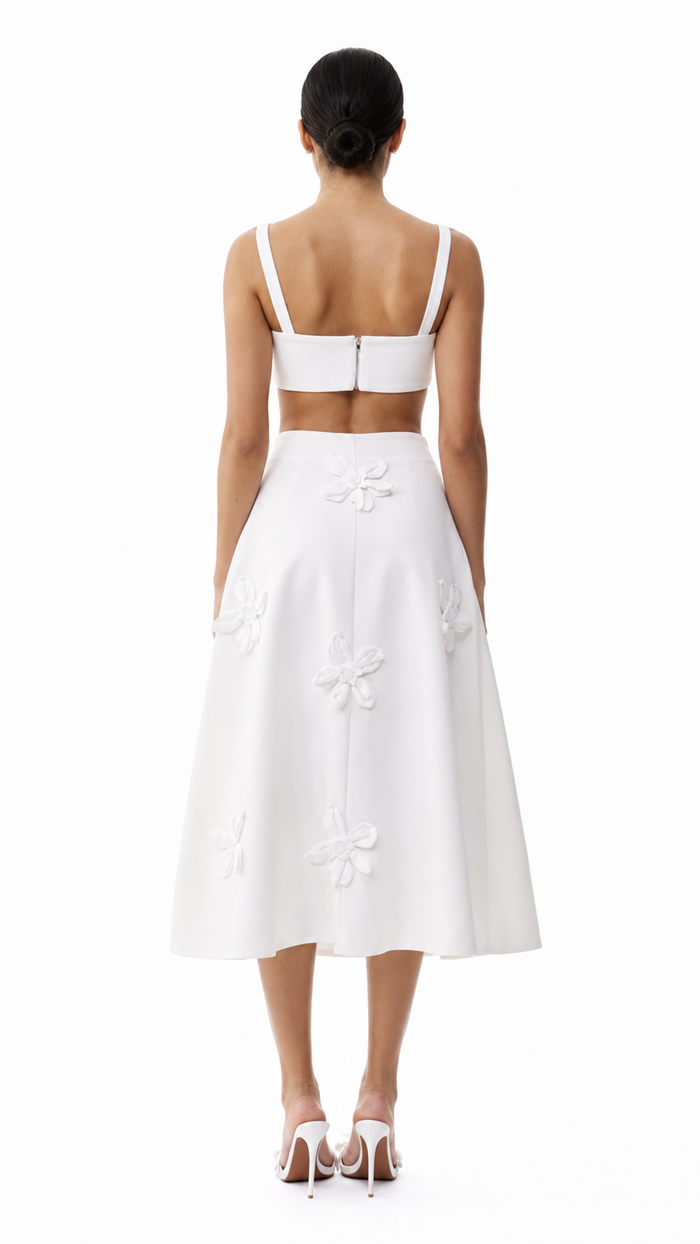 Floral Appliqué Crop Top & A-Line Midi Skirt Set - Iris