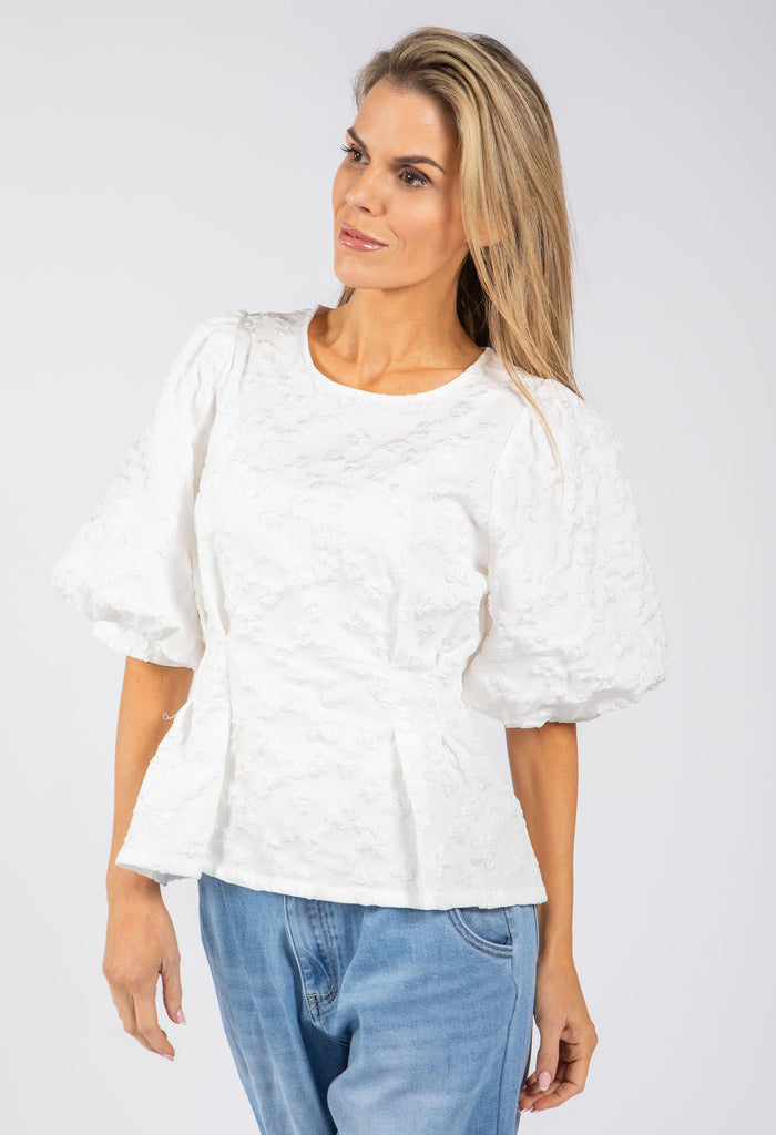 Floral Design Puff Sleeve Top