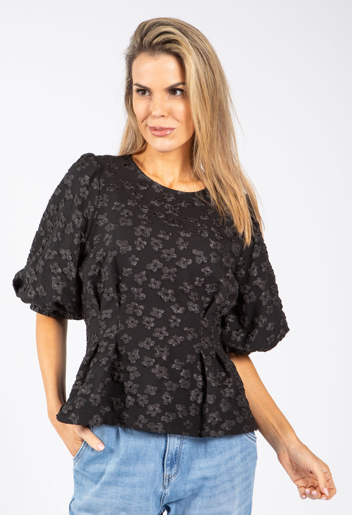 Floral Design Puff Sleeve Top