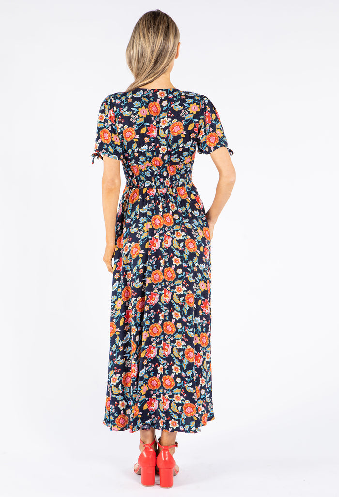 Floral Print Buttoned Midi Dress