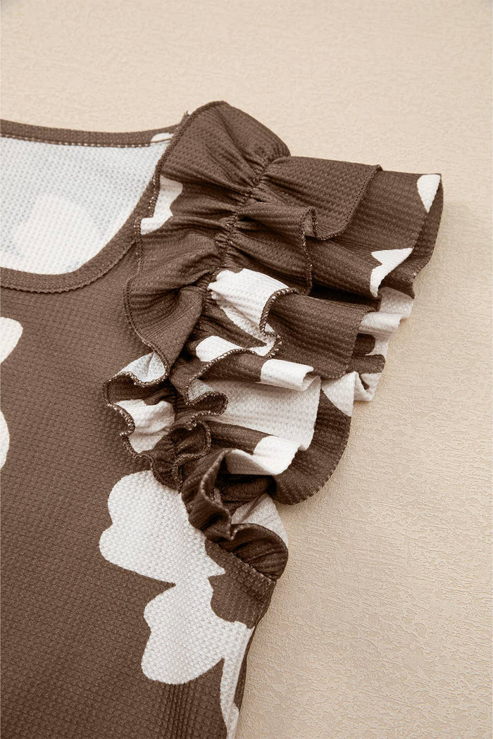 Floral Ruffled Short Sleeve Textured Blouse