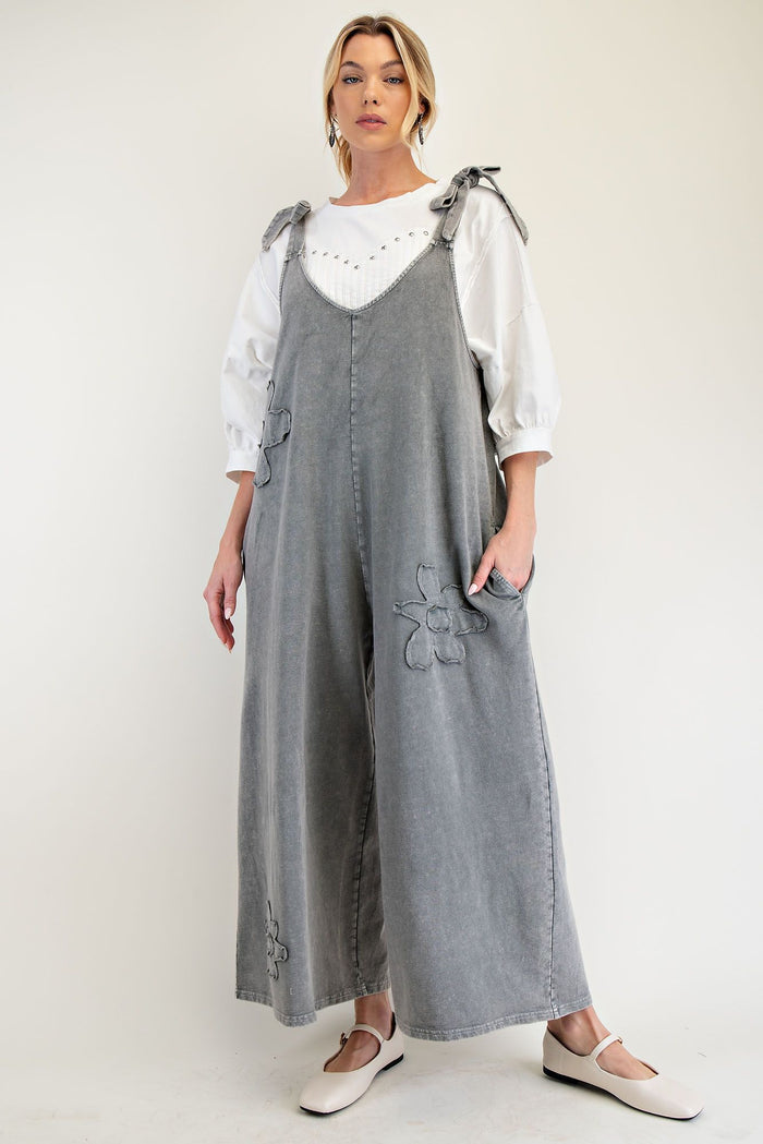 FLOWER PATCH MINERAL WASHED TERRY KNIT JUMPSUIT (3 COLORS)