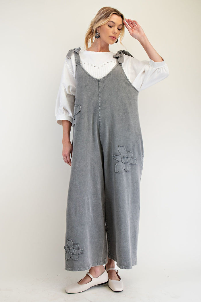 FLOWER PATCH MINERAL WASHED TERRY KNIT JUMPSUIT (3 COLORS)