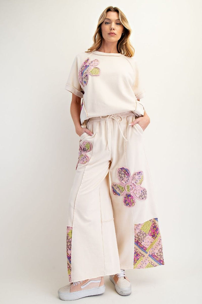 FLOWER PATCH MINERAL WASHED TERRY KNIT PANTS