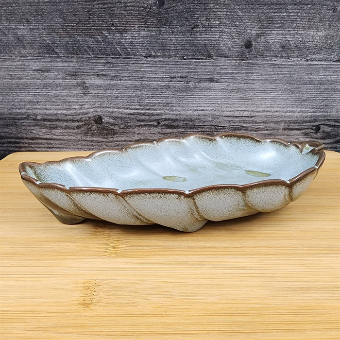 Frankoma Plainsman Woodland Moss Pottery Leaf Dish Bowl Blue Brown Green 12"