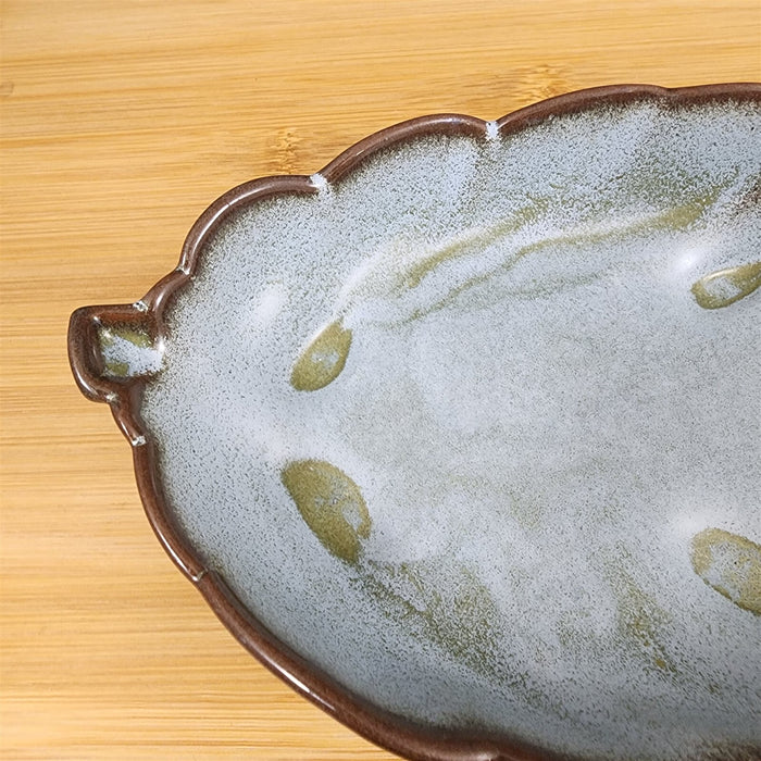 Frankoma Plainsman Woodland Moss Pottery Leaf Dish Bowl Blue Brown Green 12"