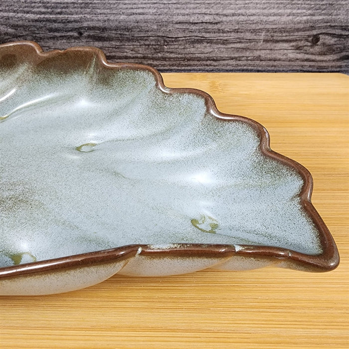Frankoma Plainsman Woodland Moss Pottery Leaf Dish Bowl Blue Brown Green 12"