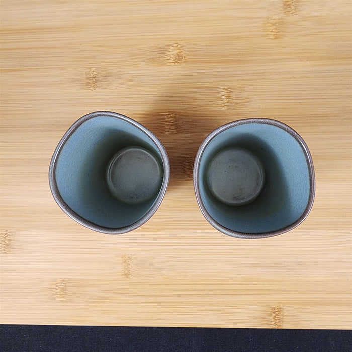 Frankoma Westwind Prairie Green Juice Tumbler Set of 2 Brown Green Pottery