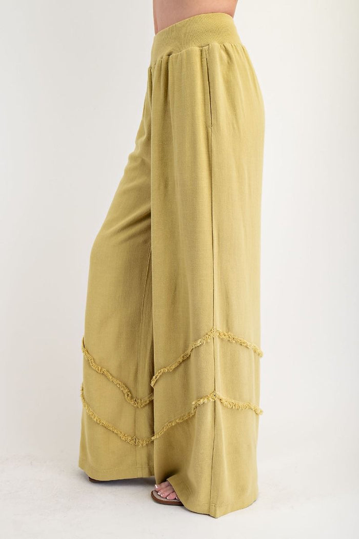 FRAYED RAYON LINEN MINERAL WASHED PANTS (3 COLORS)