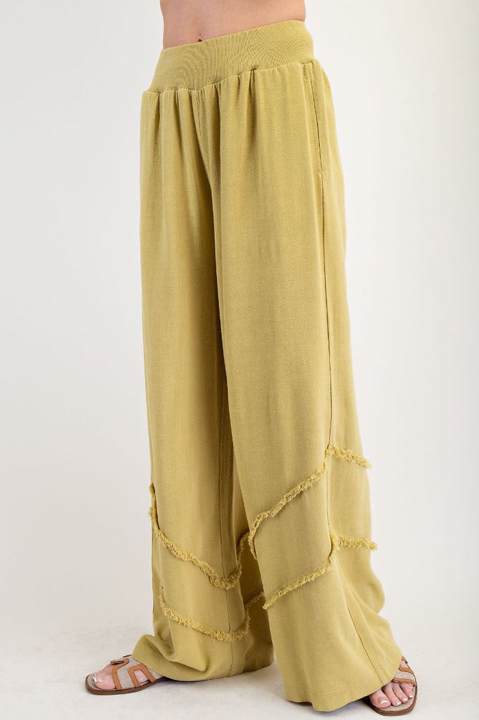 FRAYED RAYON LINEN MINERAL WASHED PANTS (3 COLORS)