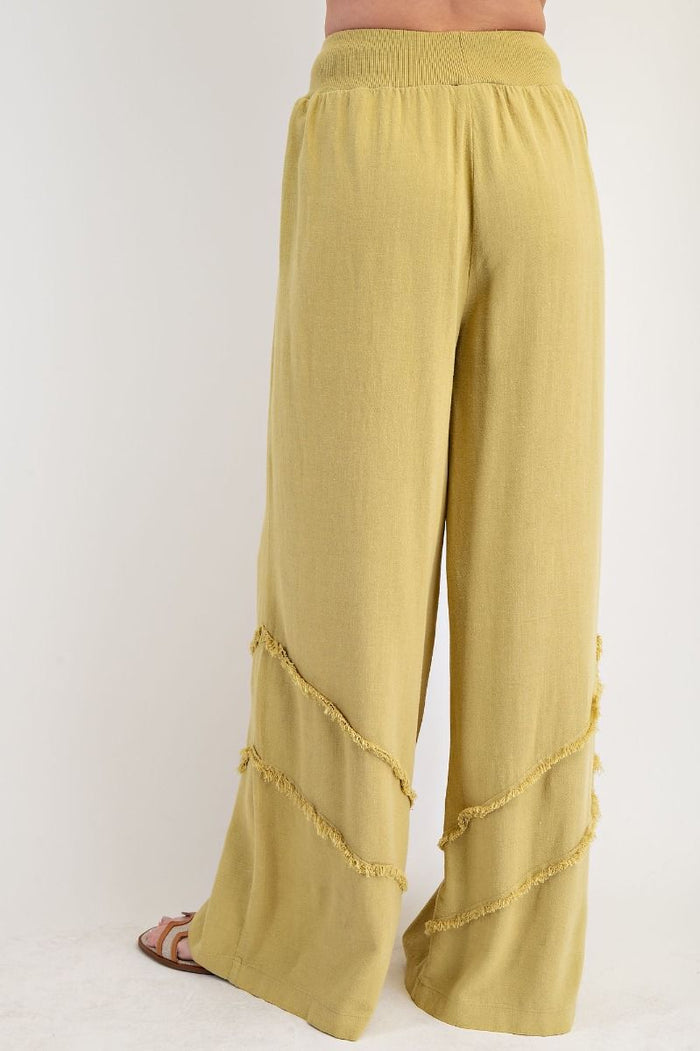 FRAYED RAYON LINEN MINERAL WASHED PANTS (3 COLORS)