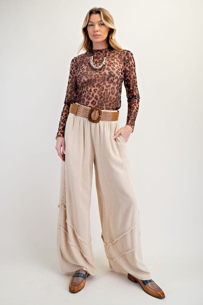 FRAYED RAYON LINEN MINERAL WASHED PANTS (3 COLORS)