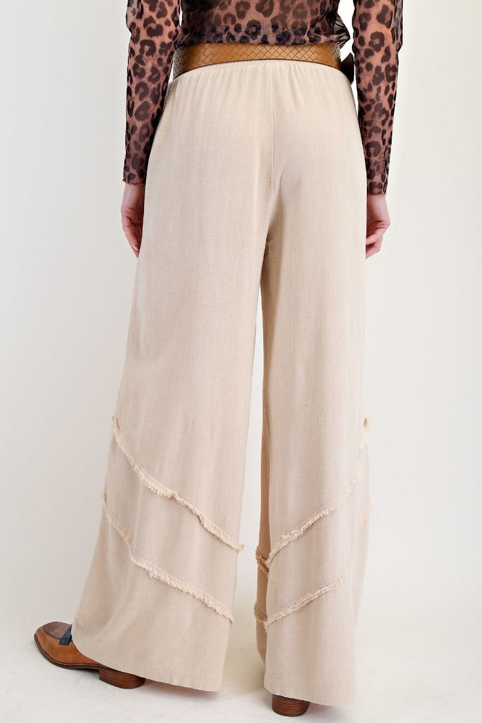 FRAYED RAYON LINEN MINERAL WASHED PANTS (3 COLORS)