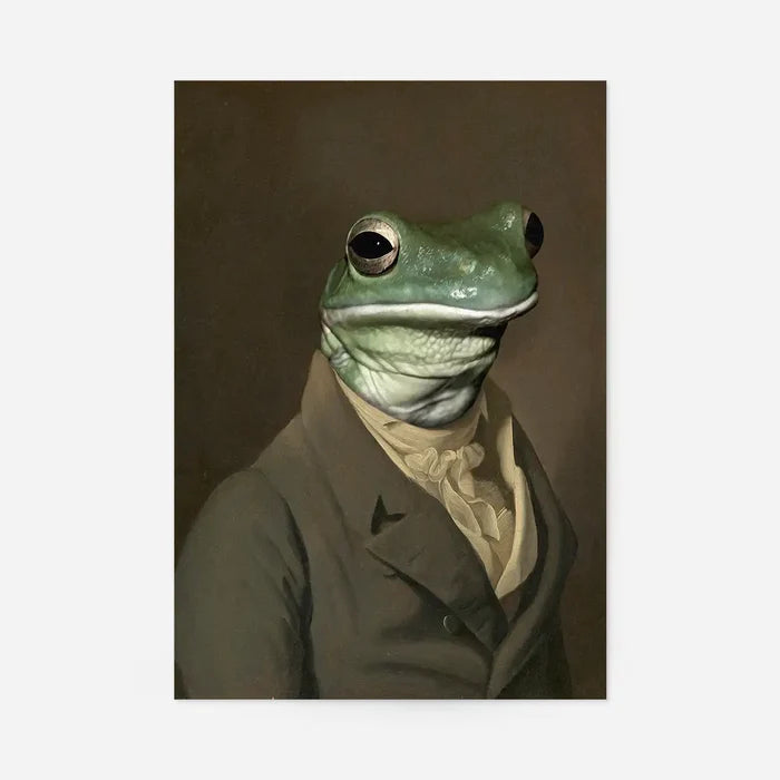 Frog Head Portrait Print, quirky altered art print, unframed in green