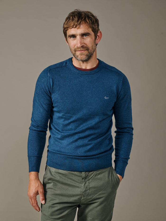 Aubin Navy Fulney Cotton Cashmere Crew | Crew Neck