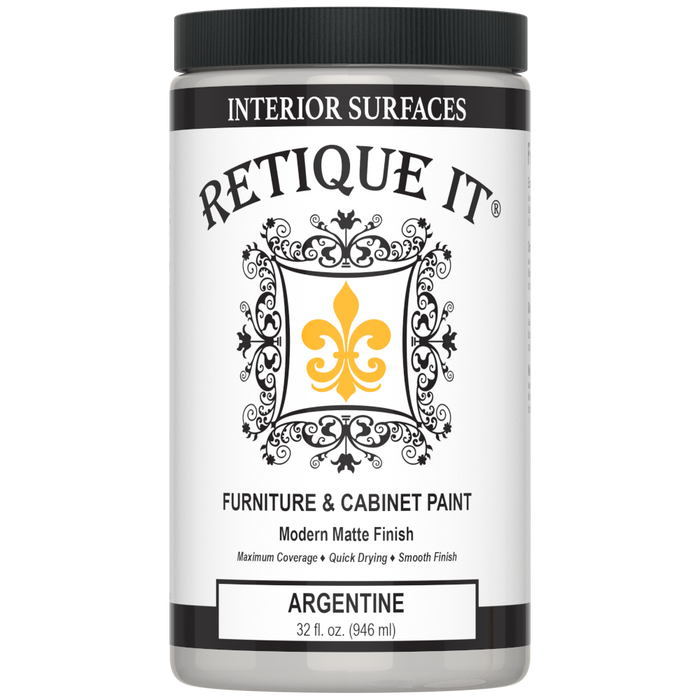 Retique It furniture and cabinet paint in a quart, showing smooth, even coating on a wooden surface for furniture renovation.