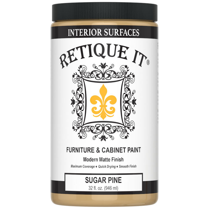 Jar of Retique It furniture and cabinet paint in Sugar Pine color on a white background