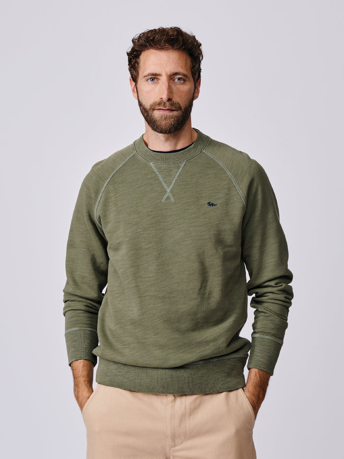 Aubin Khaki Garsdale Slub Crew | Crew Neck