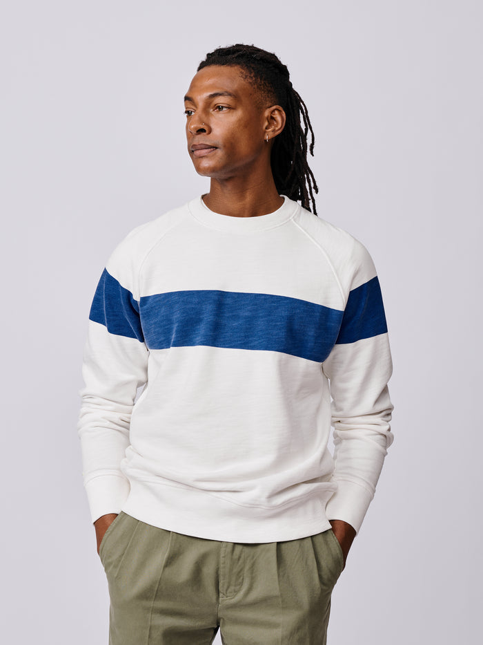 Aubin Blue Stripe Garsdale Slub Crew | Crew Neck