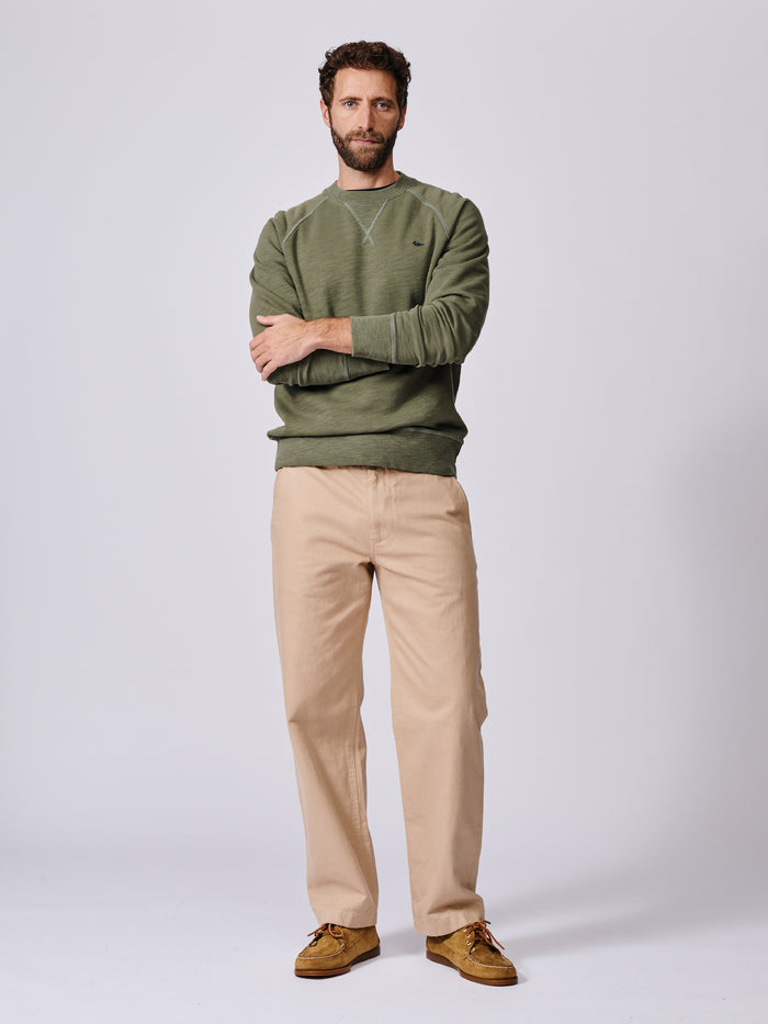 Aubin Khaki Garsdale Slub Crew | Crew Neck