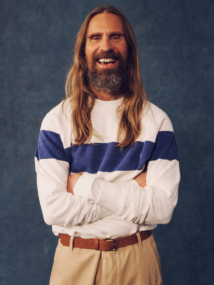 Aubin Blue Stripe Garsdale Slub Crew | Crew Neck