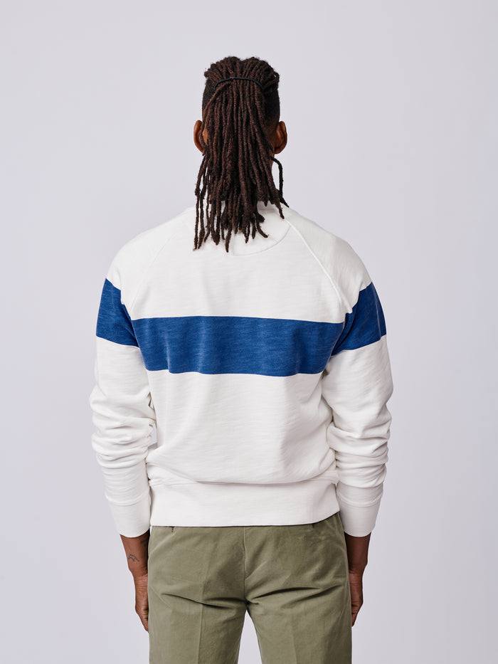 Aubin Blue Stripe Garsdale Slub Crew | Crew Neck