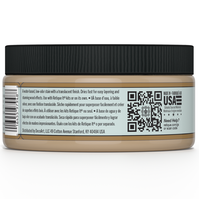 Retique It Gel Stain in Pecan color, showcasing smooth application on wood for a rich, natural finish.