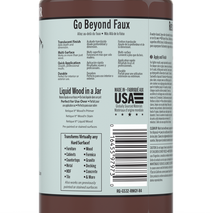 Retique It Gel Stain in Red Mahogany applied to wood surface, showcasing rich, deep reddish-brown color for furniture or cabinetry.