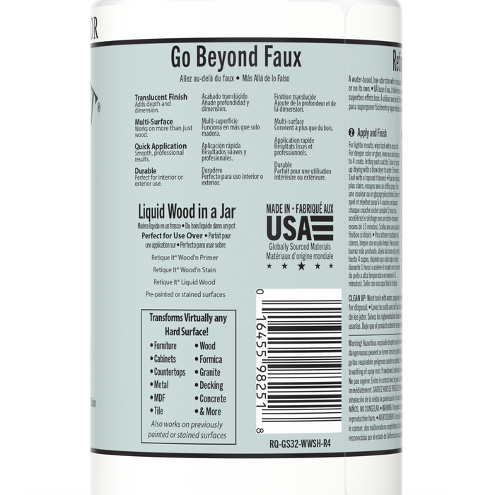 Retique It White Wash Gel Stain applied on wood surface, showcasing a smooth, light-colored finish for furniture or cabinetry.