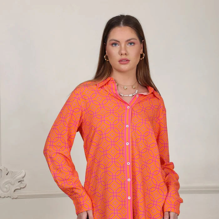Geometric Printed Classic Button Down Shirt