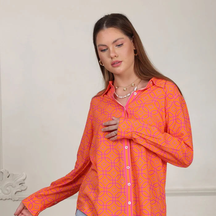 Geometric Printed Classic Button Down Shirt
