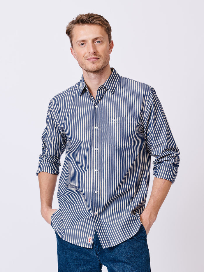Aubin Blue/White Stripe Gladstone Poplin Shirt | Poplin Shirt